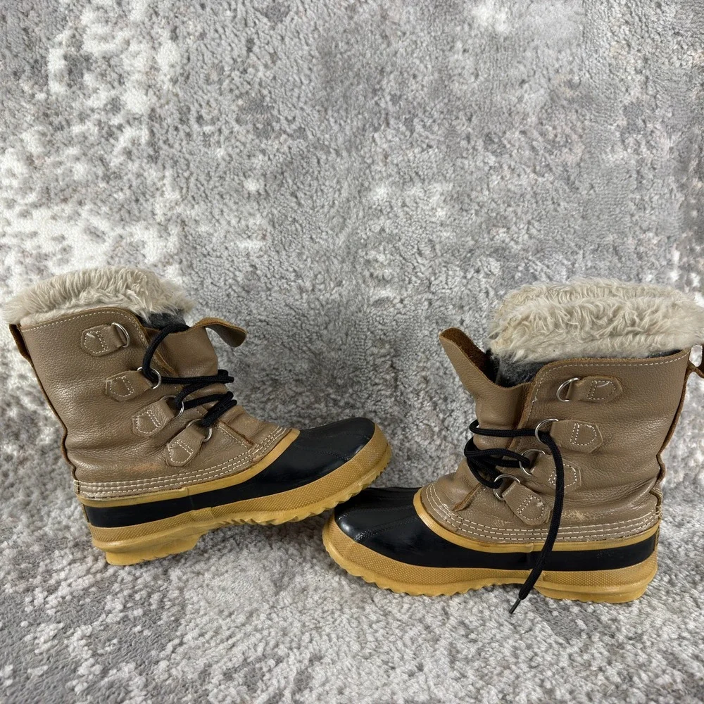 Sorel Size 10 Caribou Winter Snow‎ Duck Boots Tan Black Mid Calf Womens